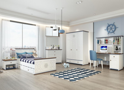 Luxury youth room set: bed, nightstand, wardrobe, 5-piece furniture. New