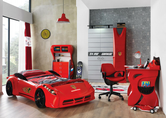 Car Set Bed Wardrobe Dresser Desk Boy Furniture 4-piece.