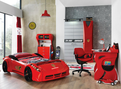 Car Set Bed Wardrobe Dresser Desk Boy Furniture 4-piece.
