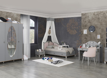 Children's room furniture 5-piece set design bed nightstand wardrobe