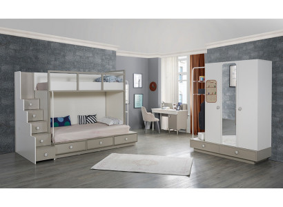 Children's room bedroom set wood furniture bunk bed loft bed table 3-piece set