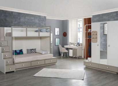 Children's room bedroom set wood furniture bunk bed loft bed table 3-piece set