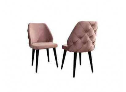 Wooden upholstered chair beige back Chesterfield black legs dining room