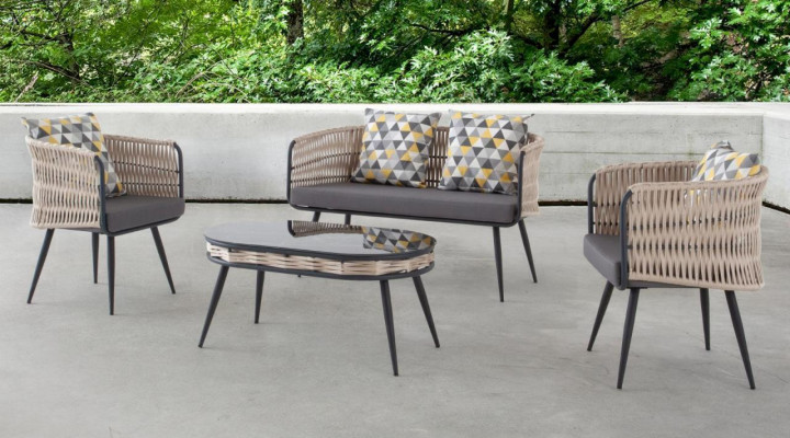 Garden furniture sofa set table stool armchair porch seating groups 4-piece set.