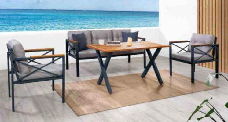 Modern gray garden furniture set armchair ottoman table porch 4-piece set.