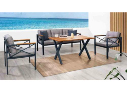 Modern gray garden furniture set armchair ottoman table porch 4-piece set.