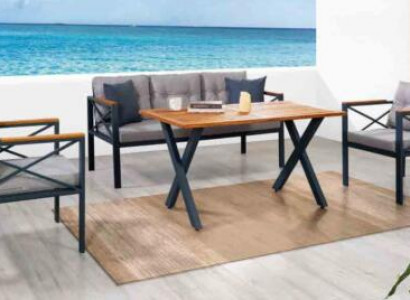 Modern gray garden furniture set armchair ottoman table porch 4-piece set.