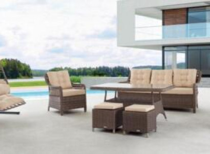 Garden furniture sofa set table armchair seating groups veranda stool 6-piece.