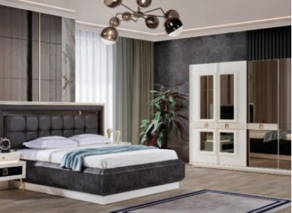 Bedroom Set Design Modern Luxury Furniture Bed 2x Bedside Tables 4-piece.