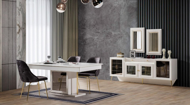 Luxury dining table 6x chairs designer modern wood furniture living room