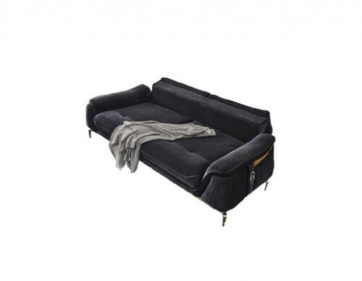 Design Chesterfield Living Room 3-Seater Fabric Couch Black Upholstery
