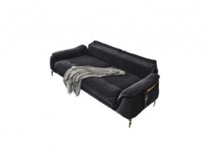Design Chesterfield Living Room 3-Seater Fabric Couch Black Upholstery