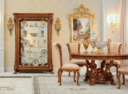 Dining room set dining table chair display cabinet dining group brown set 7-piece
