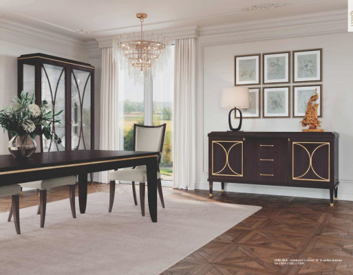 Dining room suite, extendable dining table, chairs, sideboard, display cabinet, 7-piece set