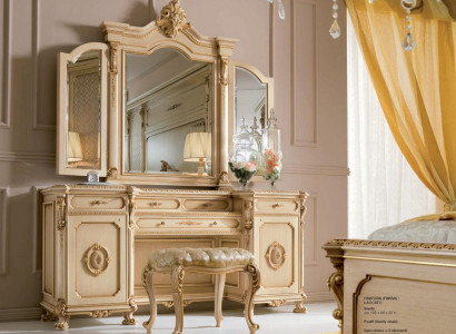 Vanity table console with mirror, wood console, luxury beige baroque