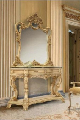 Dressing Table Mirror Console Table Set Beige Bedroom