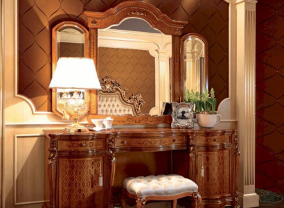 Luxury Vanity Table Mirror Dressing Table Brown Bedroom Set