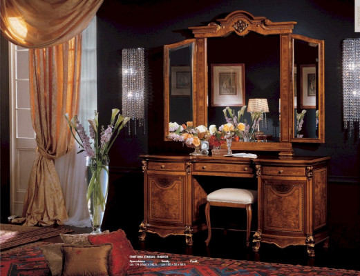 Dressing table, hairdressing table, mirror console table, brown luxury wooden furniture