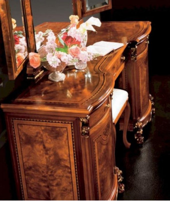Dressing table, hairdressing table, mirror console table, brown luxury wooden furniture