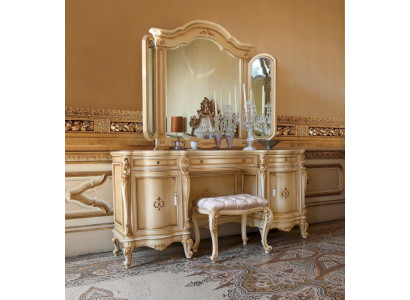 Luxury Vanity Table Mirror Dressing Table Beige Bedroom Set
