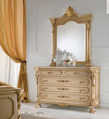 Group Dresser Mirror Sideboard Set Cabinets Bedroom Beige 2-piece