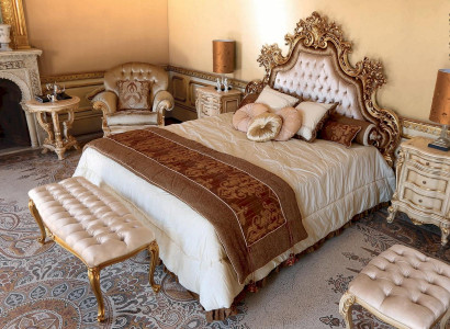 Chesterfield double bed fabric beds bed frame wood baroque style