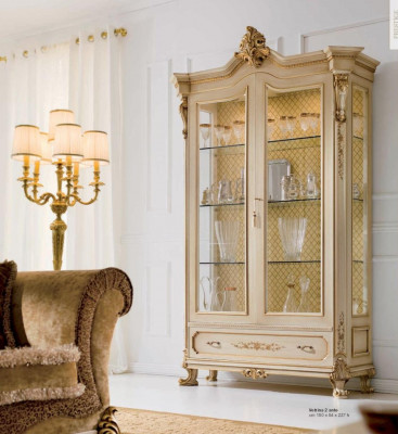 Display luxury cabinets, glass cabinets, wood, living room cabinet, beige, baroque.