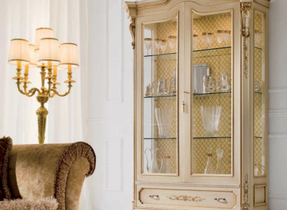 Display luxury cabinets, glass cabinets, wood, living room cabinet, beige, baroque.
