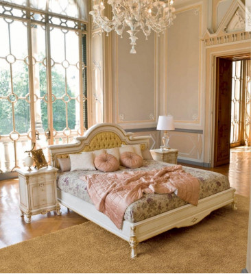 Bed Double Bed Chesterfield Luxury Fabric Bedroom Beige Beds