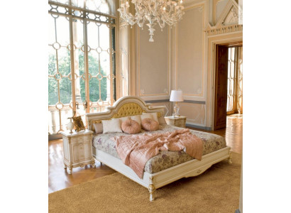 Bed Double Bed Chesterfield Luxury Fabric Bedroom Beige Beds