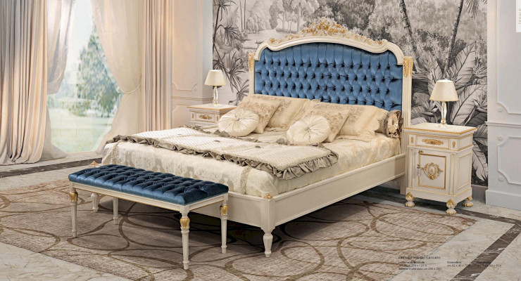 Chesterfield bed double bed luxury fabric bedroom blue beds
