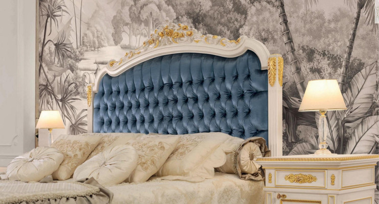 Chesterfield bed double bed luxury fabric bedroom blue beds