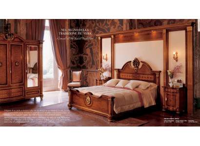 Double bed, luxury wood bedroom, double brown beds, new baroque.