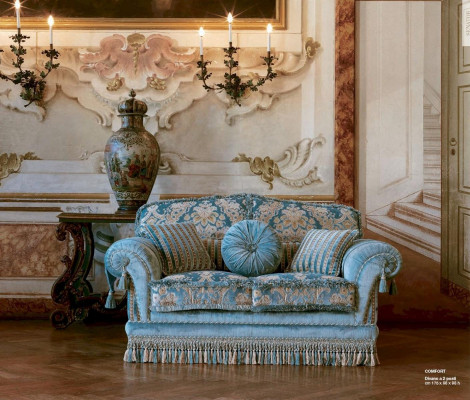 Two-seater sofa, 2-seater sofas, fabric luxury blue, wood living room furniture.