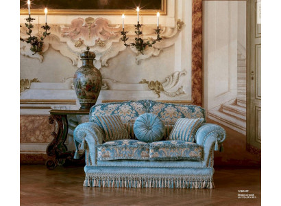 Two-seater sofa, 2-seater sofas, fabric luxury blue, wood living room furniture.