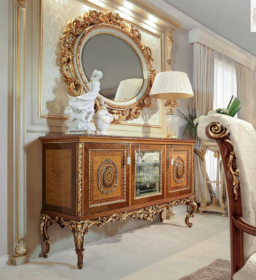 Wall mirror gold oval baroque living room design