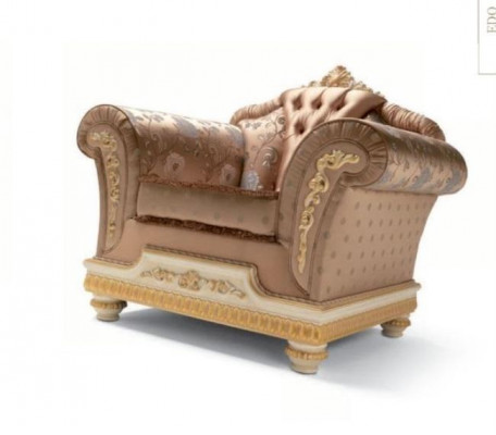 Armchair Luxury Seat Fabric 1-Seater Living Room Furniture Beige Baroque Wood