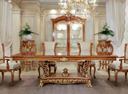 Dining group dining nook dining room dining table chair suite brown baroque gold set 5-piece
