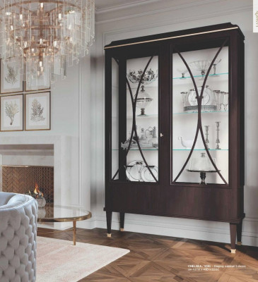 Display cabinets brown vitrines luxury cabinet wood glass living room