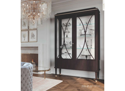 Display cabinets brown vitrines luxury cabinet wood glass living room