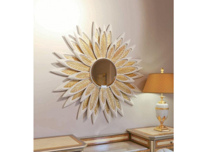 Flower wall mirror luxury wood gold baroque bedroom beige
