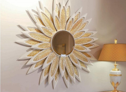 Flower wall mirror luxury wood gold baroque bedroom beige