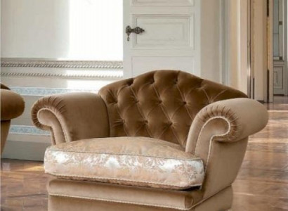 Armchair 1-seater Chesterfield Living Room Brown Polyester Fabric