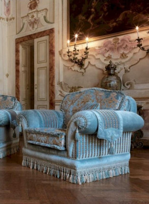 Armchair Seat Fabric Wing Chair Luxury Seat Wood Living Room Furniture Blue