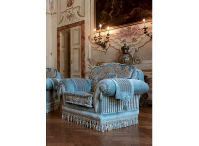 Armchair Seat Fabric Wing Chair Luxury Seat Wood Living Room Furniture Blue