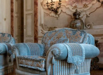 Armchair Seat Fabric Wing Chair Luxury Seat Wood Living Room Furniture Blue
