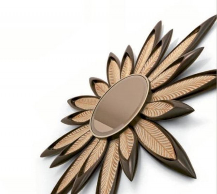 Wall mirror, mirror, flower, round, luxury, bedroom, wood, modern, black