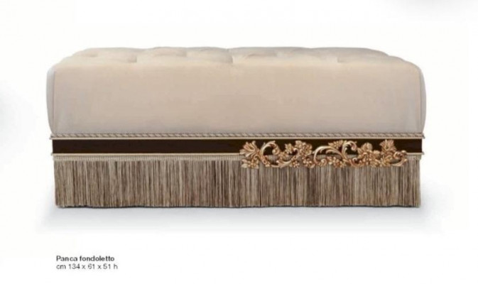 Chesterfield Hocker Ottoman Furniture Stool Upholstery Fabric Beige Luxury