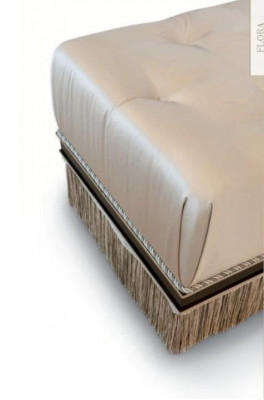 Chesterfield Hocker Ottoman Furniture Stool Upholstery Fabric Beige Luxury