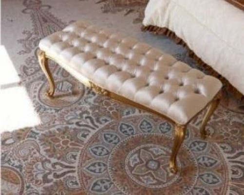 Luxury Ottoman Chesterfield Side Stool Gold Bedroom Fabric Beige